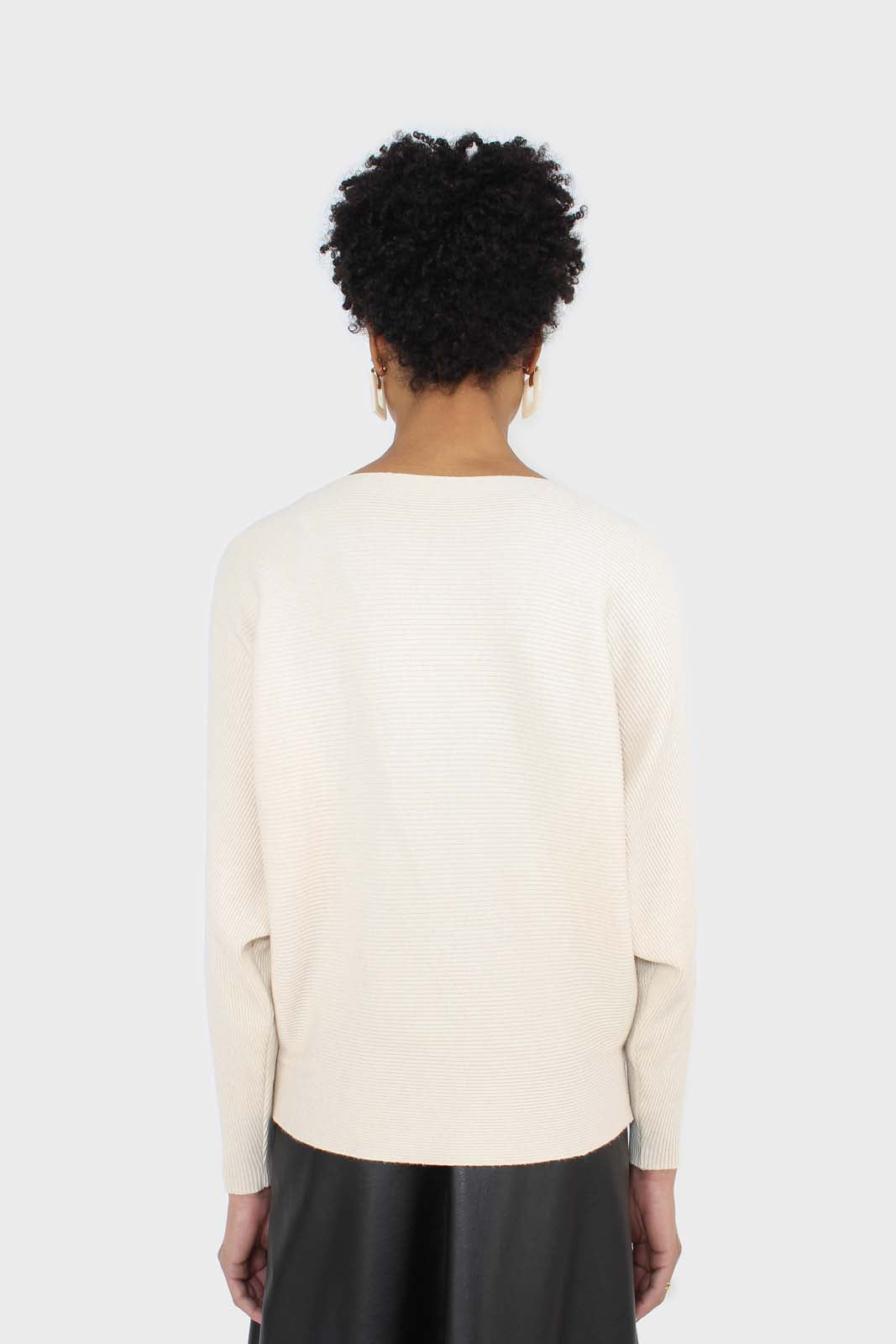 Beige long horizontal rib wide fit jumper