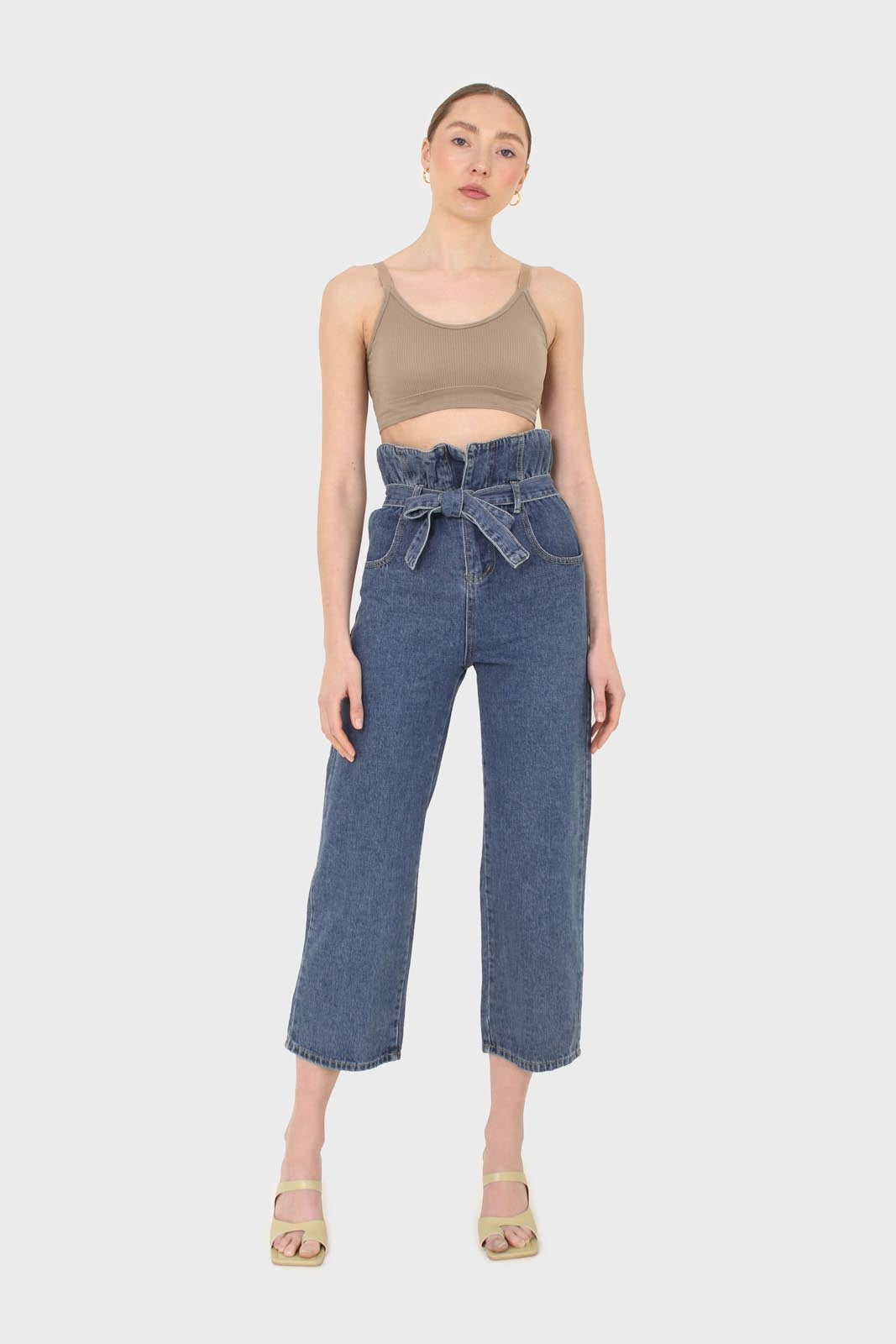 Mid blue high bag waist jeans