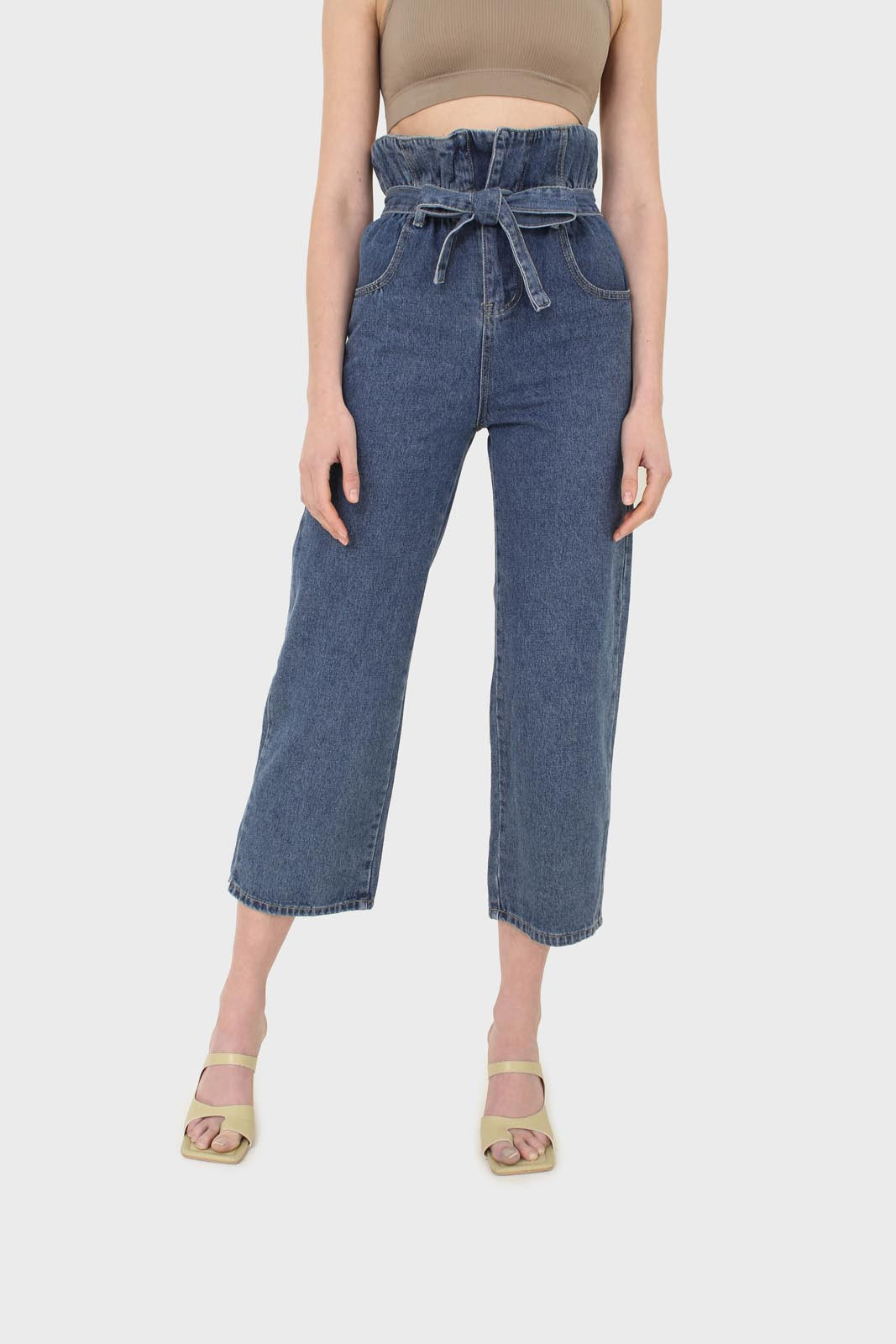 Mid blue high bag waist jeans