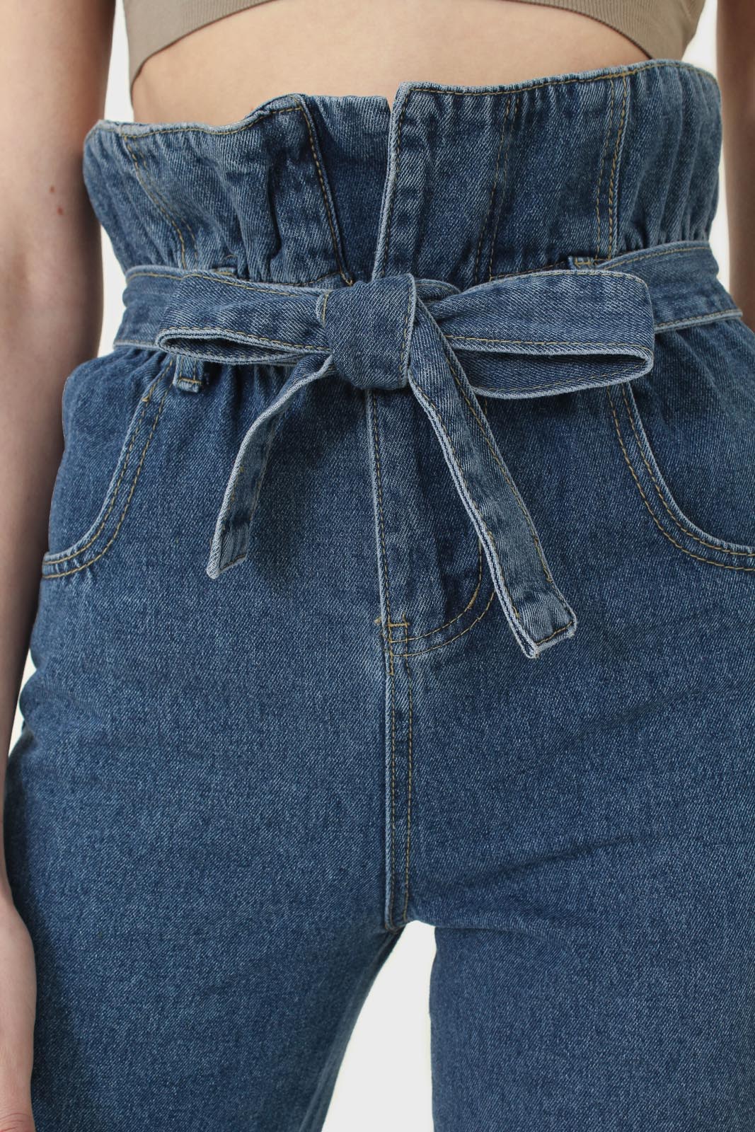 Mid blue high bag waist jeans