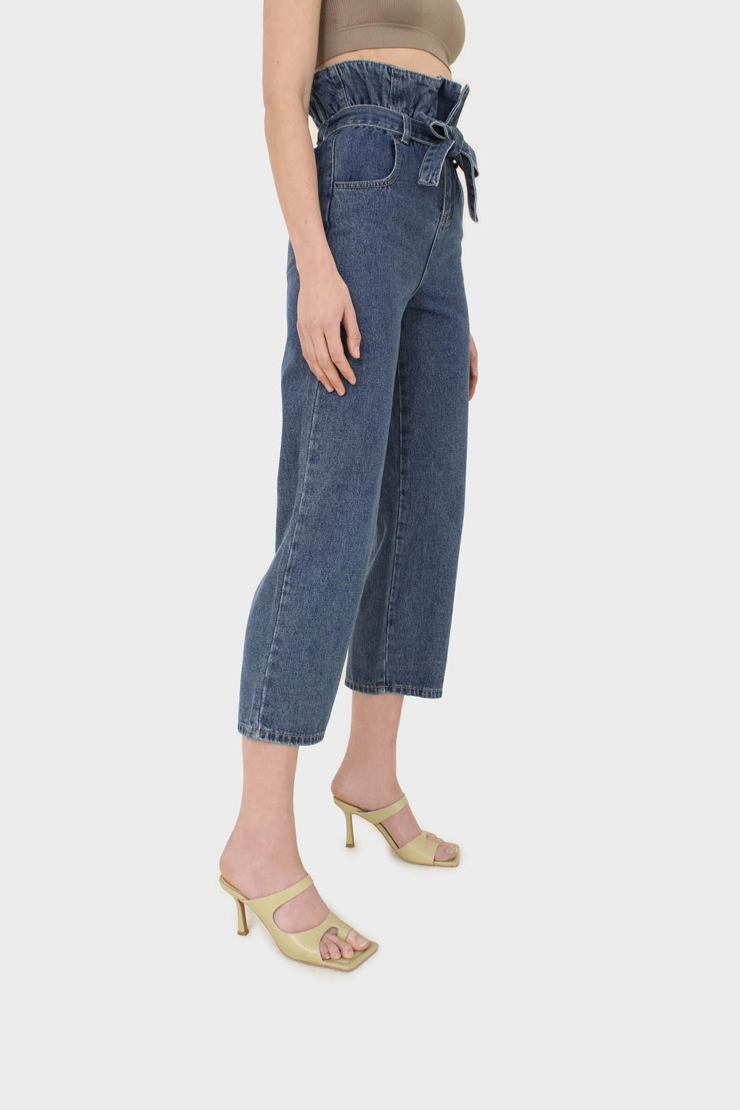 Mid blue high bag waist jeans