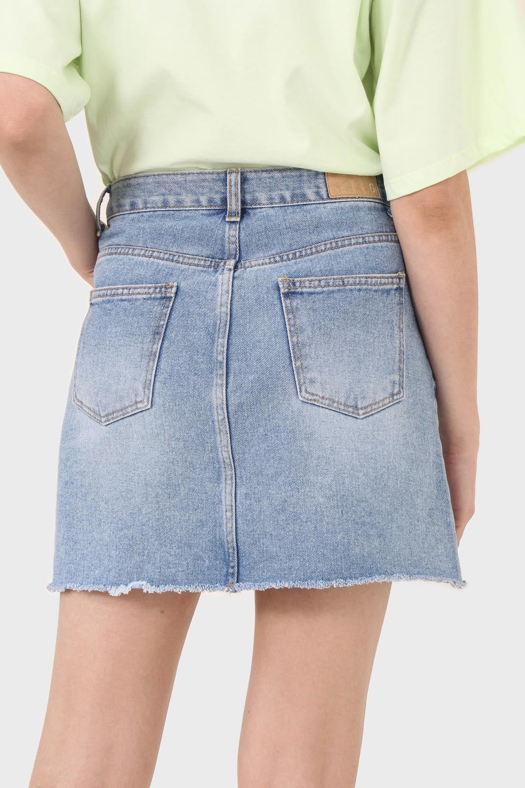 Light blue raw hem denim mini skirt - 3755