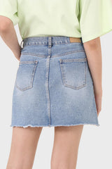 Light blue raw hem denim mini skirt - 3755