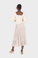 Beige silky micro pleat maxi skirt