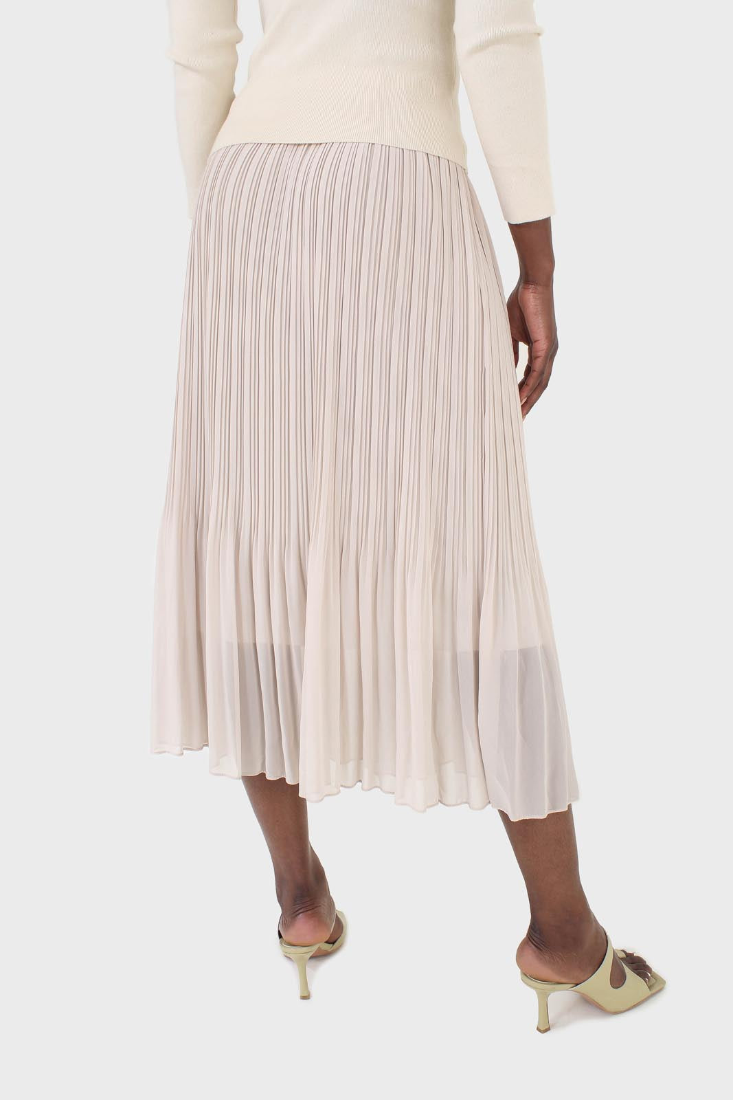 Beige silky micro pleat maxi skirt
