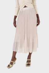 Beige silky micro pleat maxi skirt