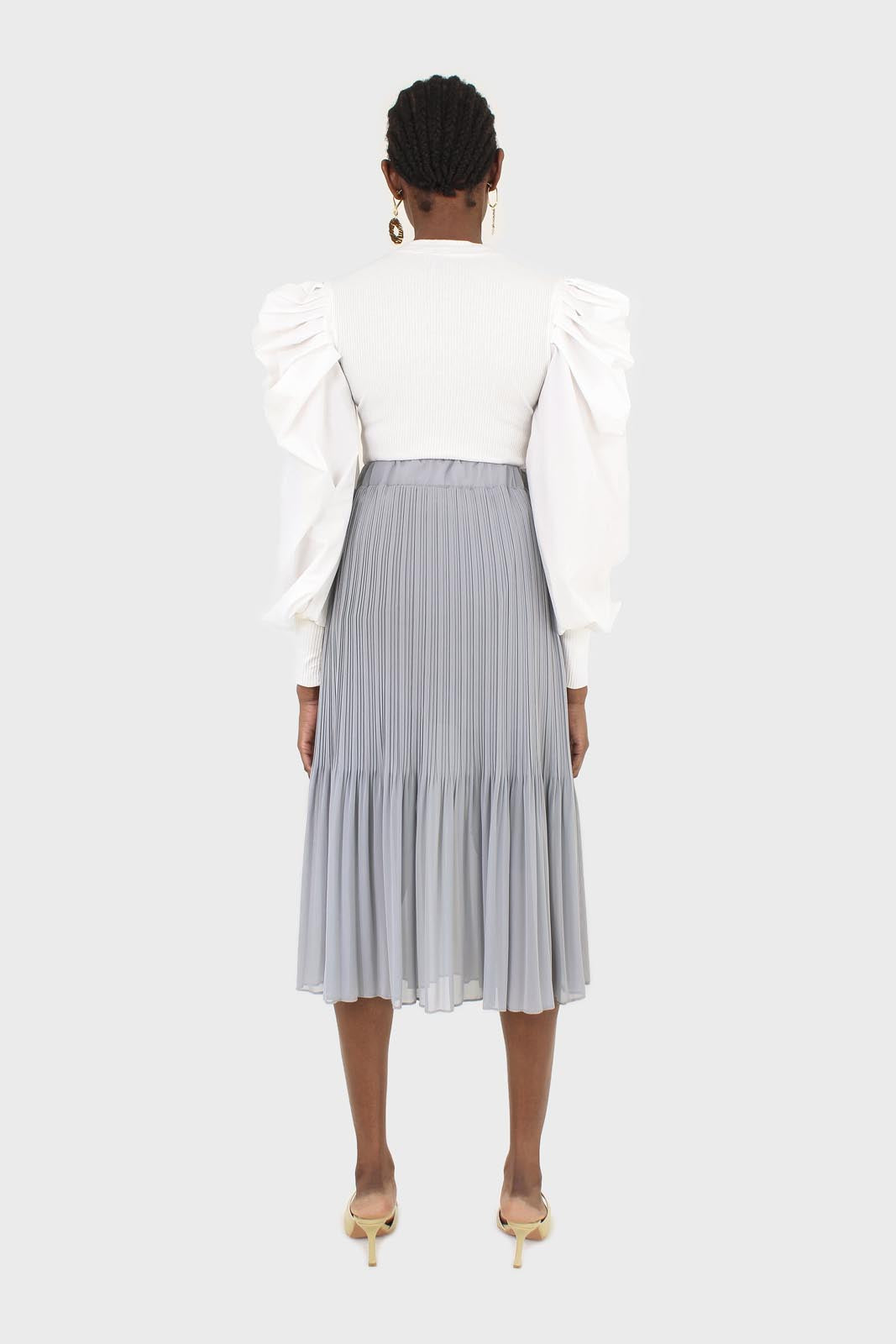 Light blue silky micro pleat maxi skirt