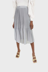 Light blue silky micro pleat maxi skirt