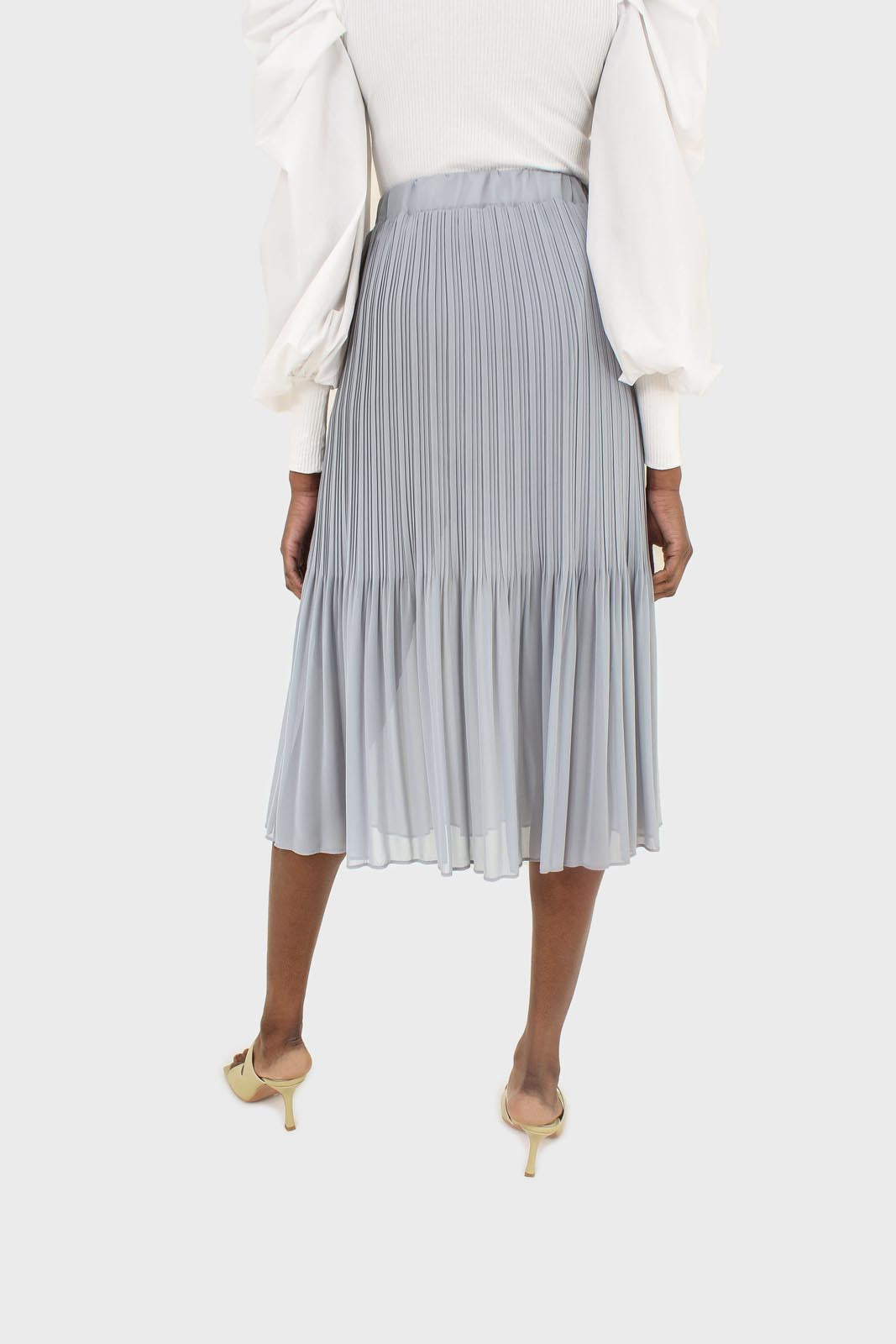 Light blue silky micro pleat maxi skirt