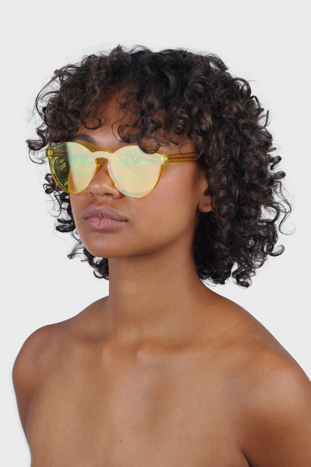 Yellow frameless round sunglasses
