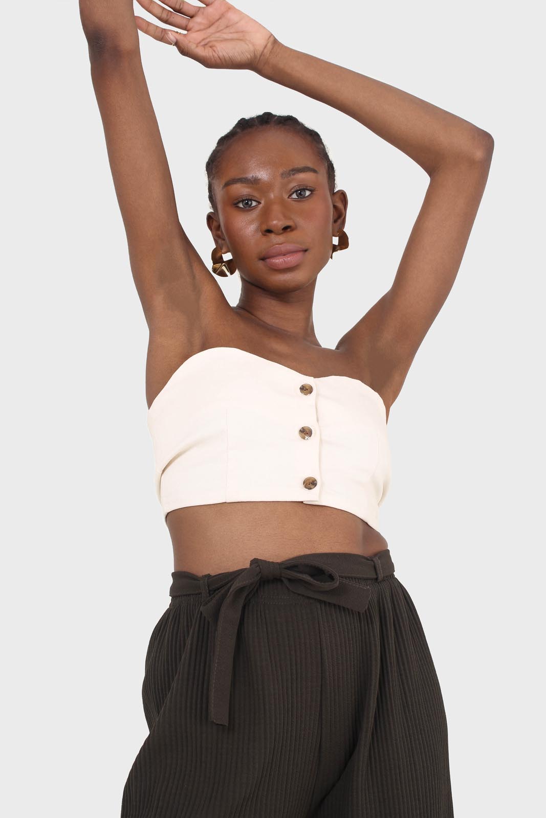 Ivory button front strapless bustier