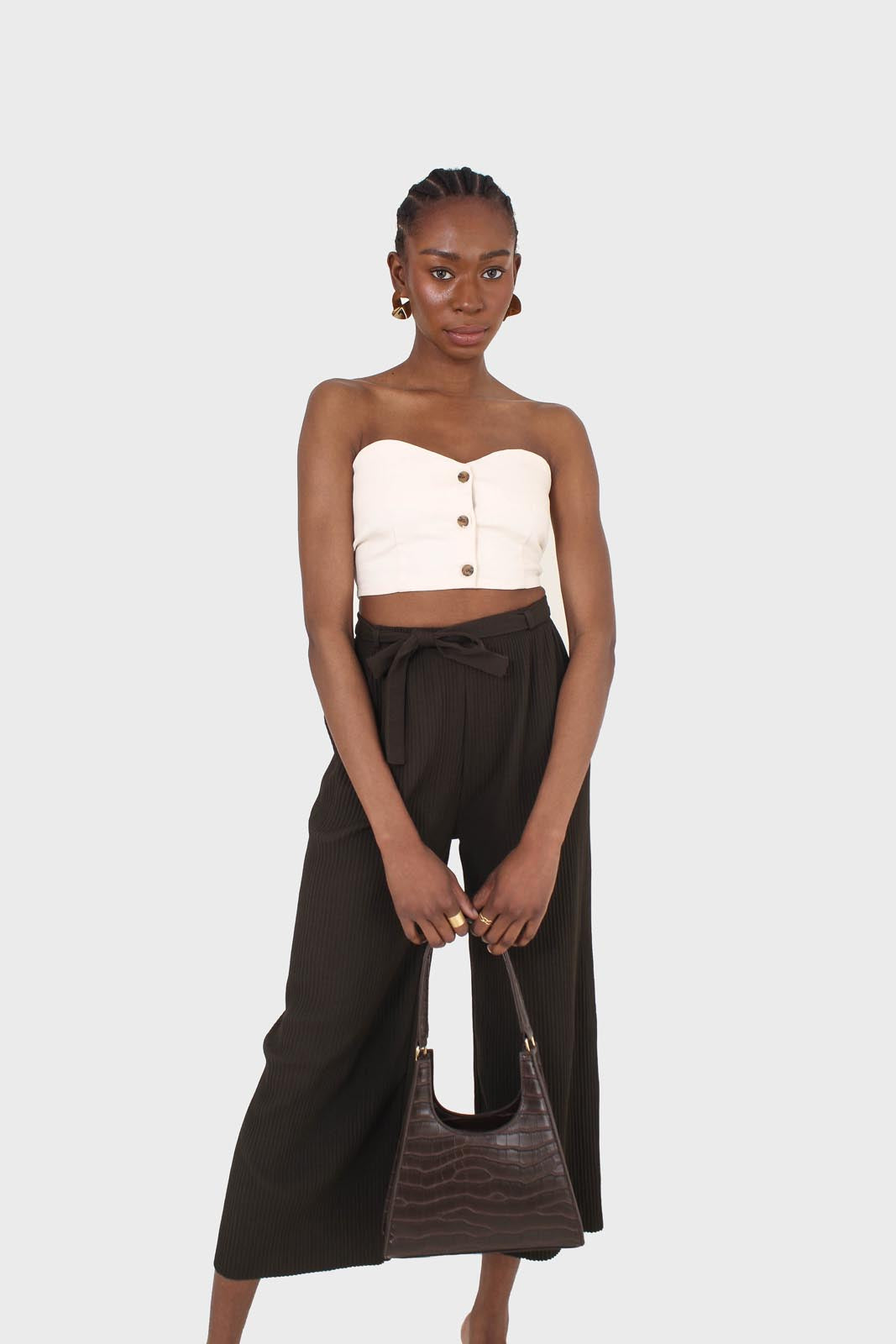 Ivory button front strapless bustier