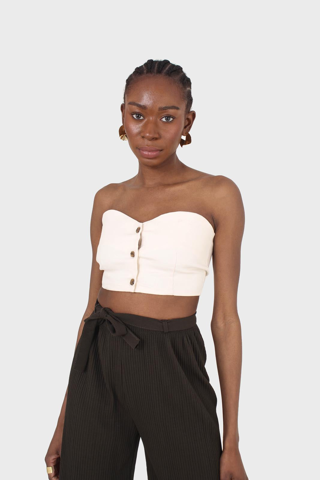 Ivory button front strapless bustier