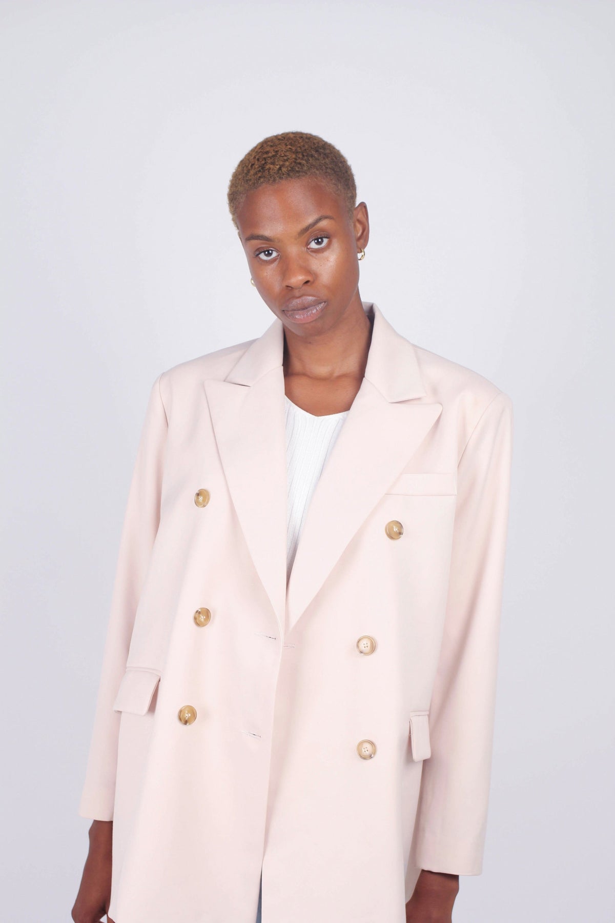 Ivory double breasted half long jacket