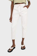 White dart front loose fit drawstring trousers
