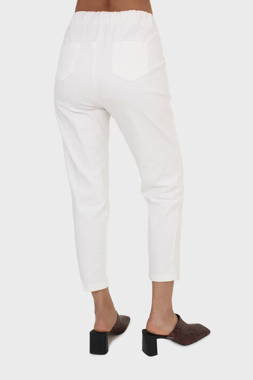White dart front loose fit drawstring trousers
