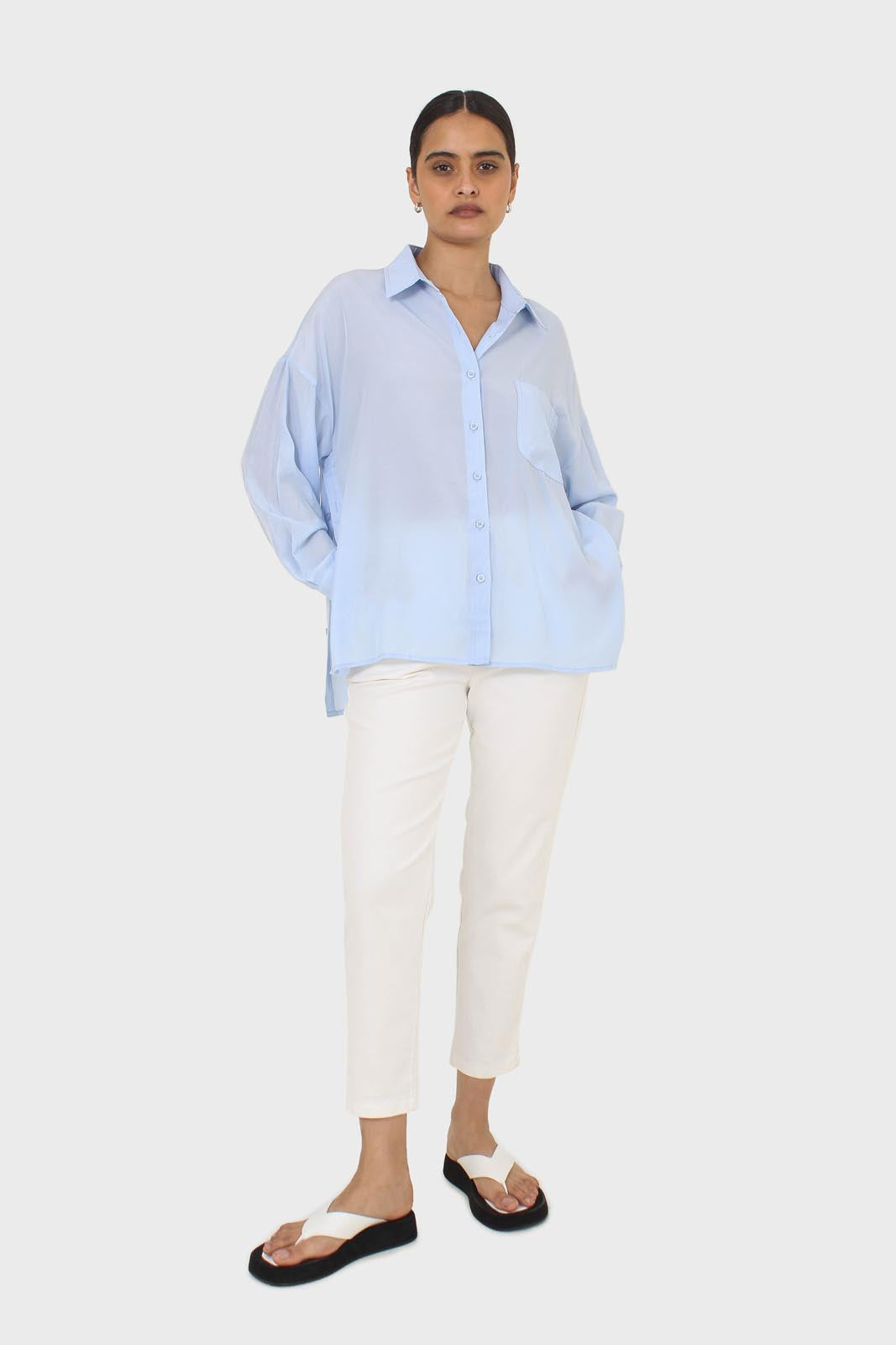 White dart front loose fit drawstring trousers