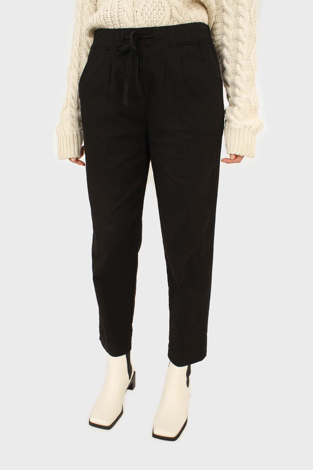 Black dart front loose fit drawstring trousers