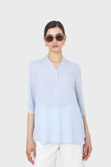 Light blue classic deep V mid sleeve blouse