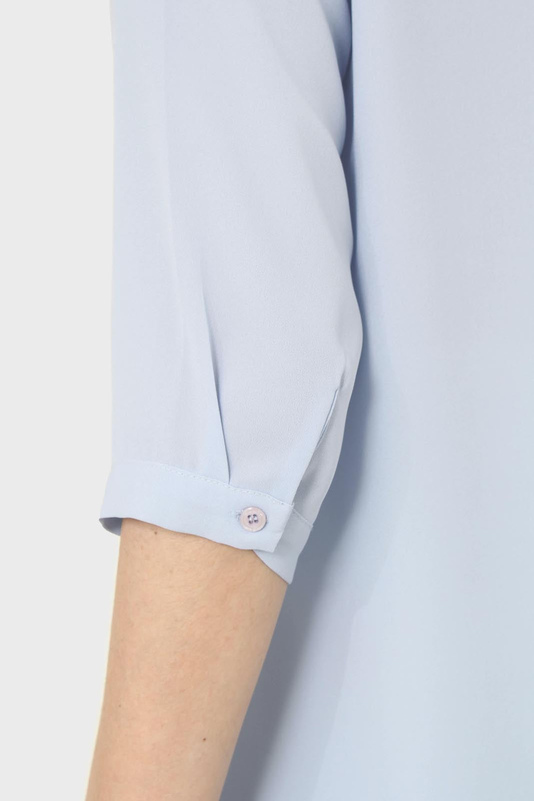 Light blue classic deep V mid sleeve blouse