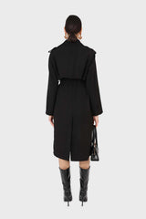 Black soft double breasted belted trench coat