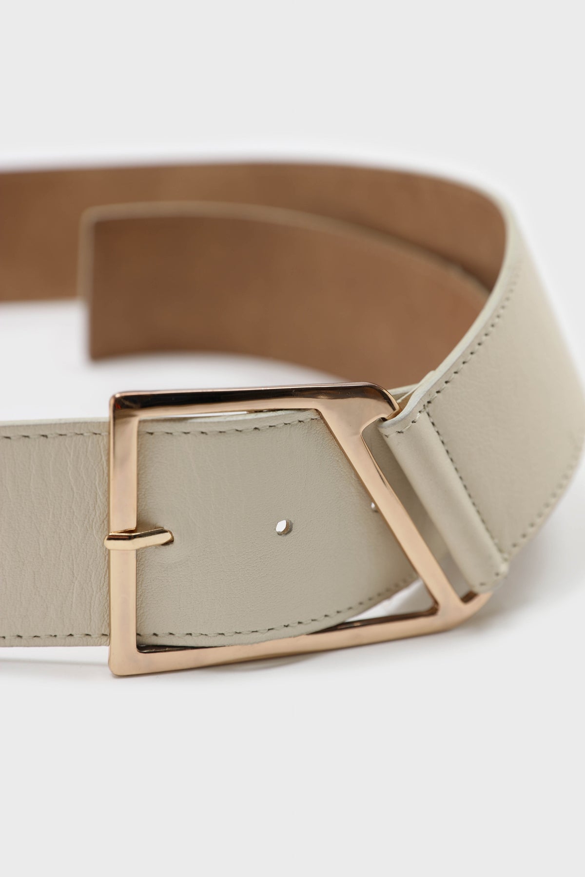 Ivory genuine leather gold buckle belt