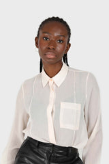 Pale pink sheer pocket shirt blouse