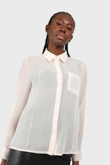 Pale pink sheer pocket shirt blouse