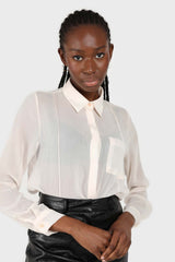 Pale pink sheer pocket shirt blouse
