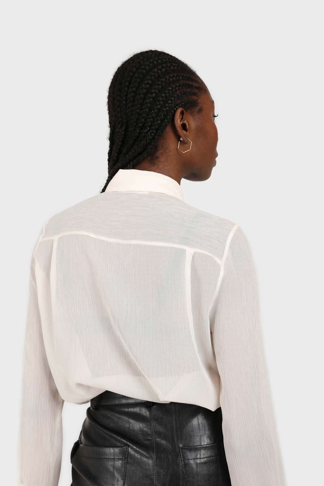 Pale pink sheer pocket shirt blouse