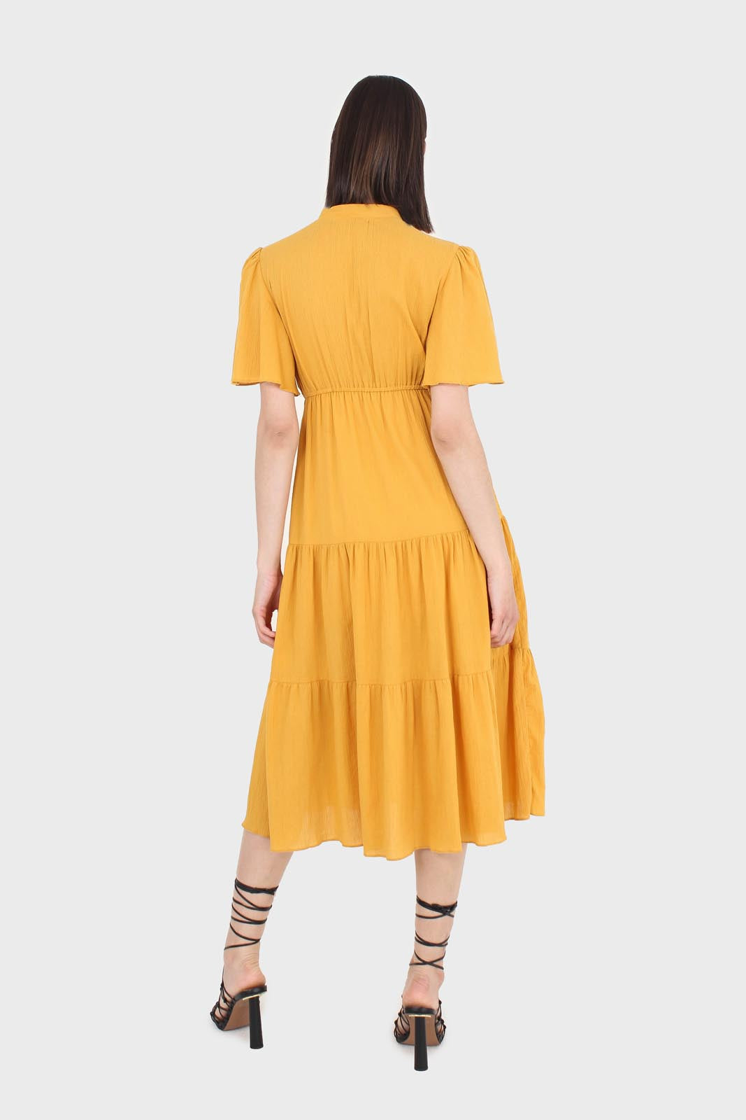 Mustard yellow v-neck tiered maxi dress