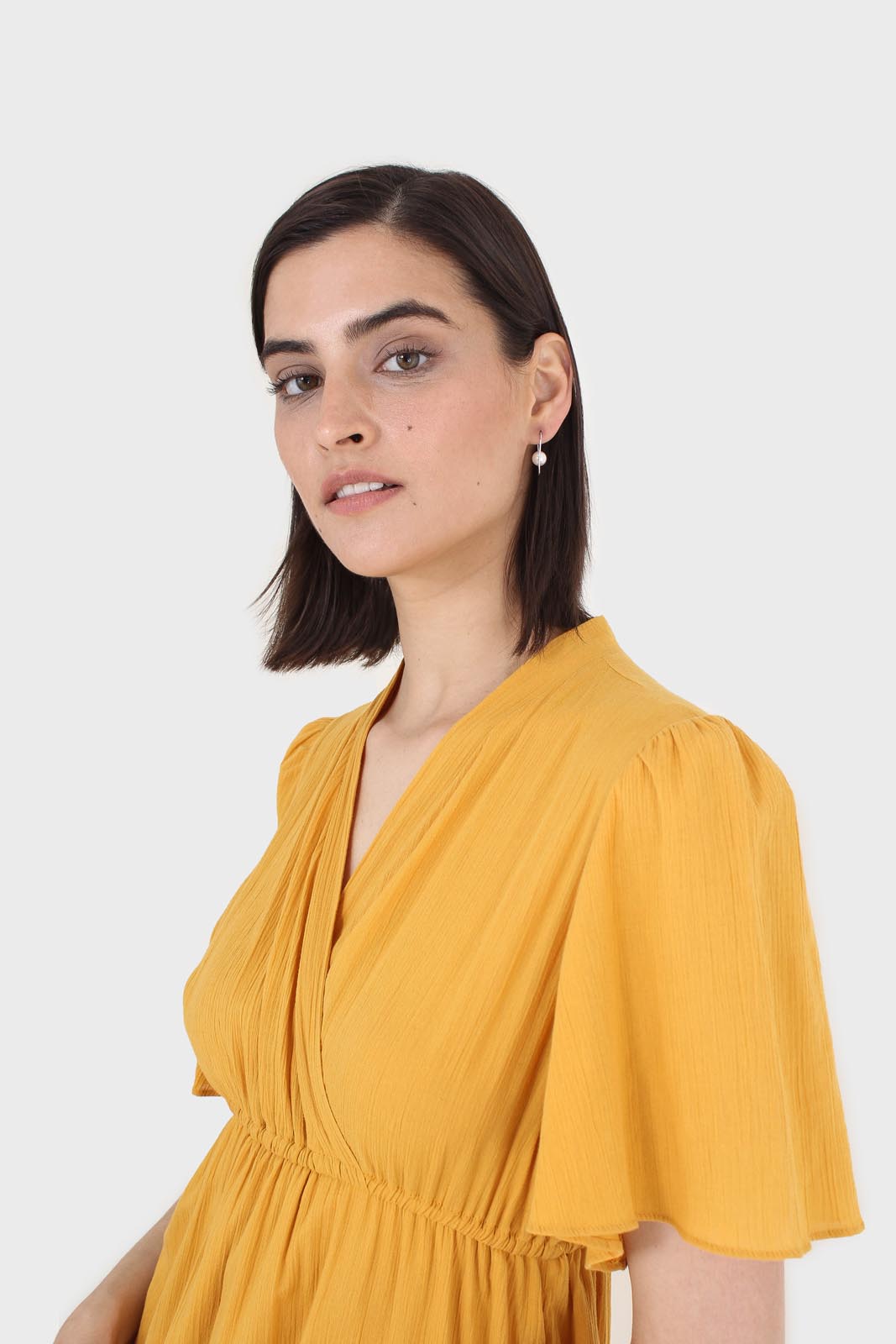 Mustard yellow v-neck tiered maxi dress