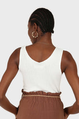 Ivory ribbed double V-neck knit tank