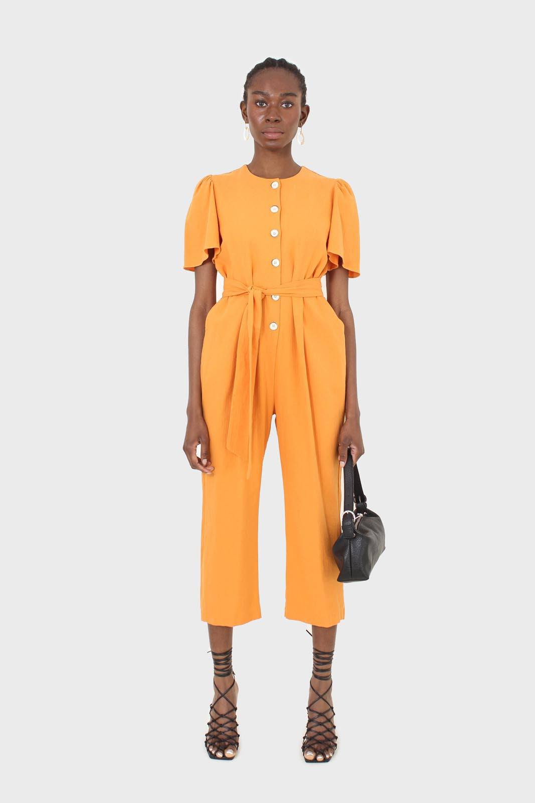 Orange belted short sleeved jumpsuit