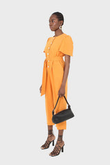 Orange belted short sleeved jumpsuit