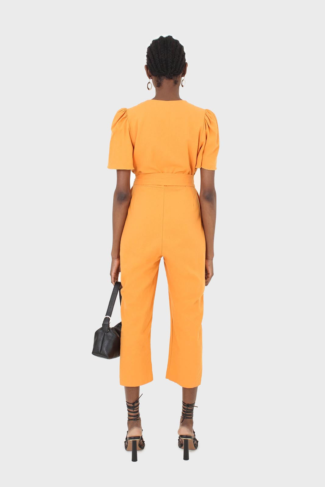 Orange belted short sleeved jumpsuit