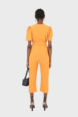Orange belted short sleeved jumpsuit