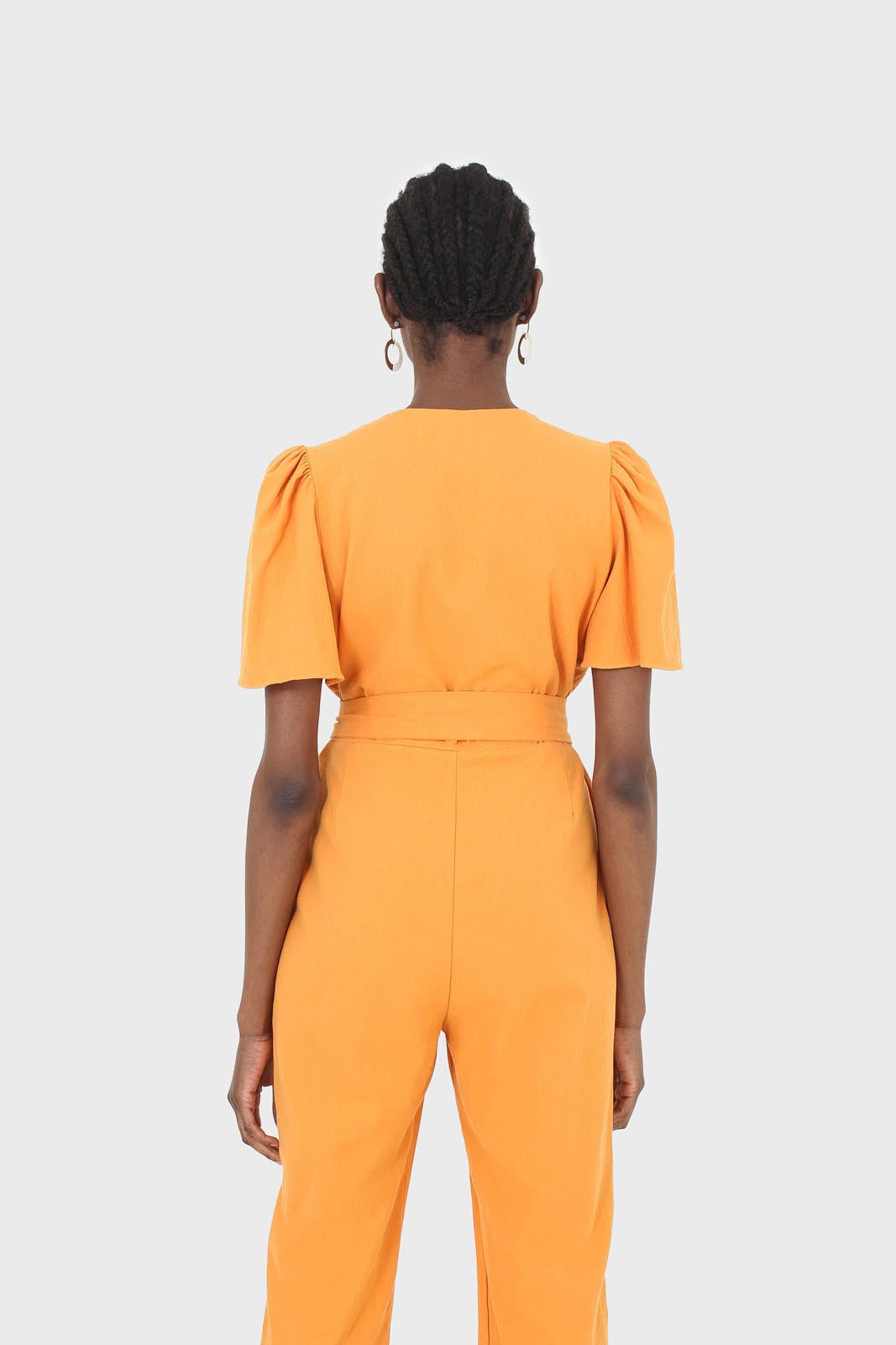Orange belted short sleeved jumpsuit