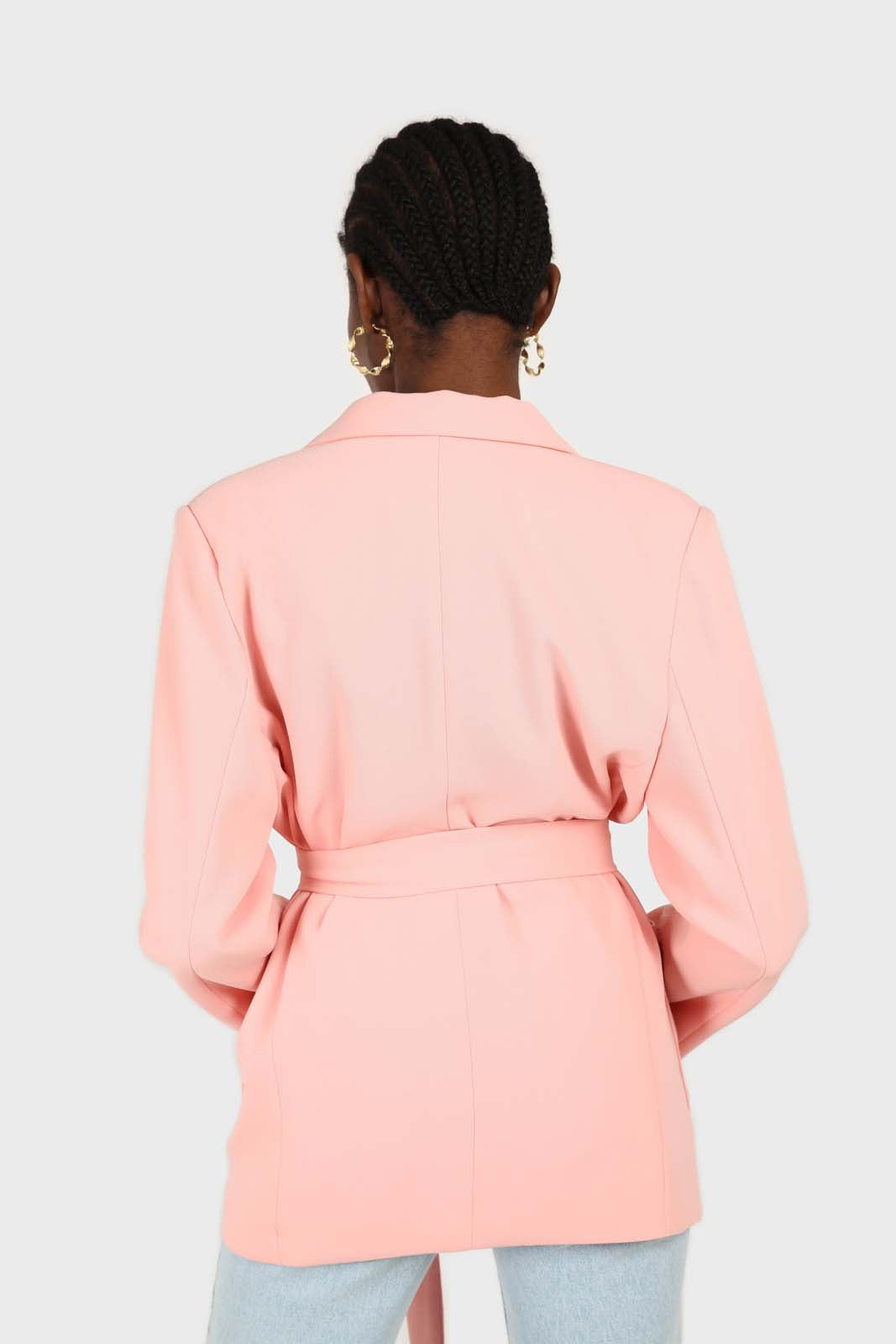 Baby pink belted oversized jacket