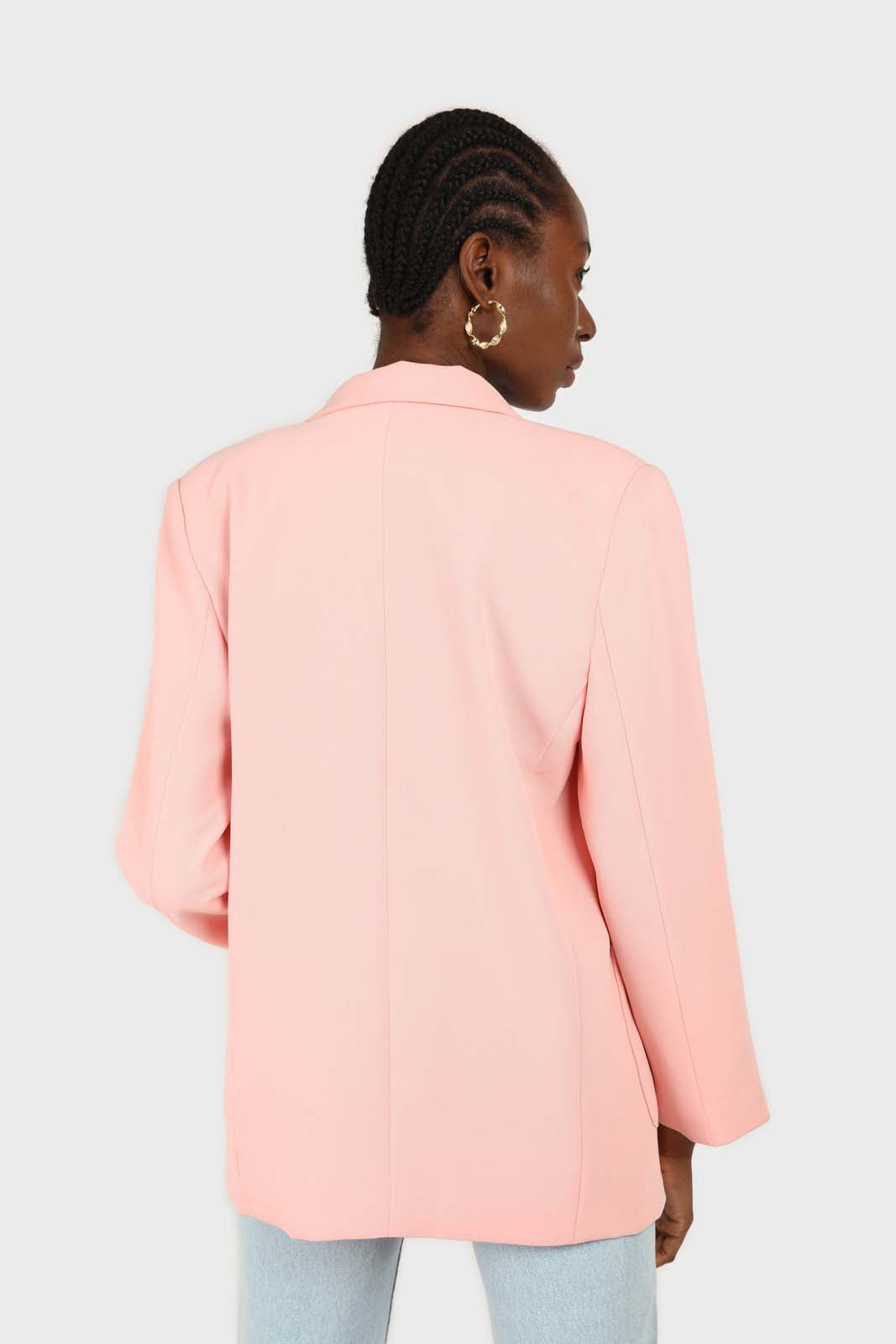Baby pink belted oversized jacket