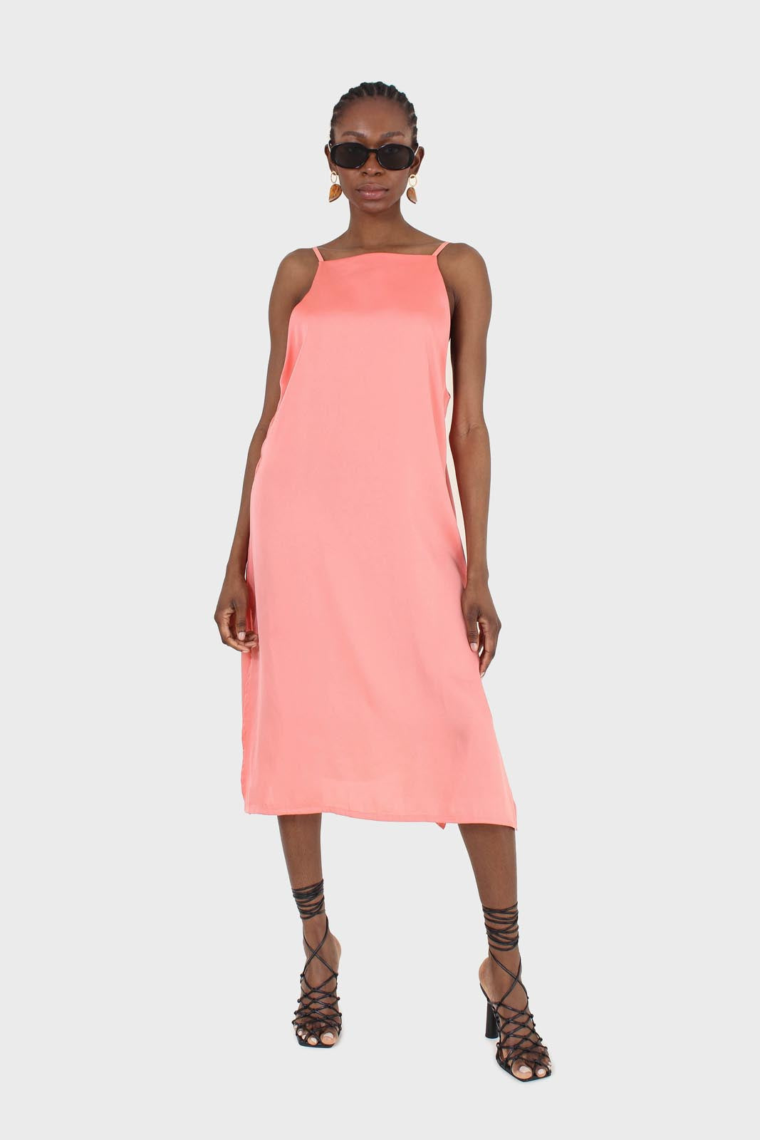 Bright orange thin strap silky maxi dress