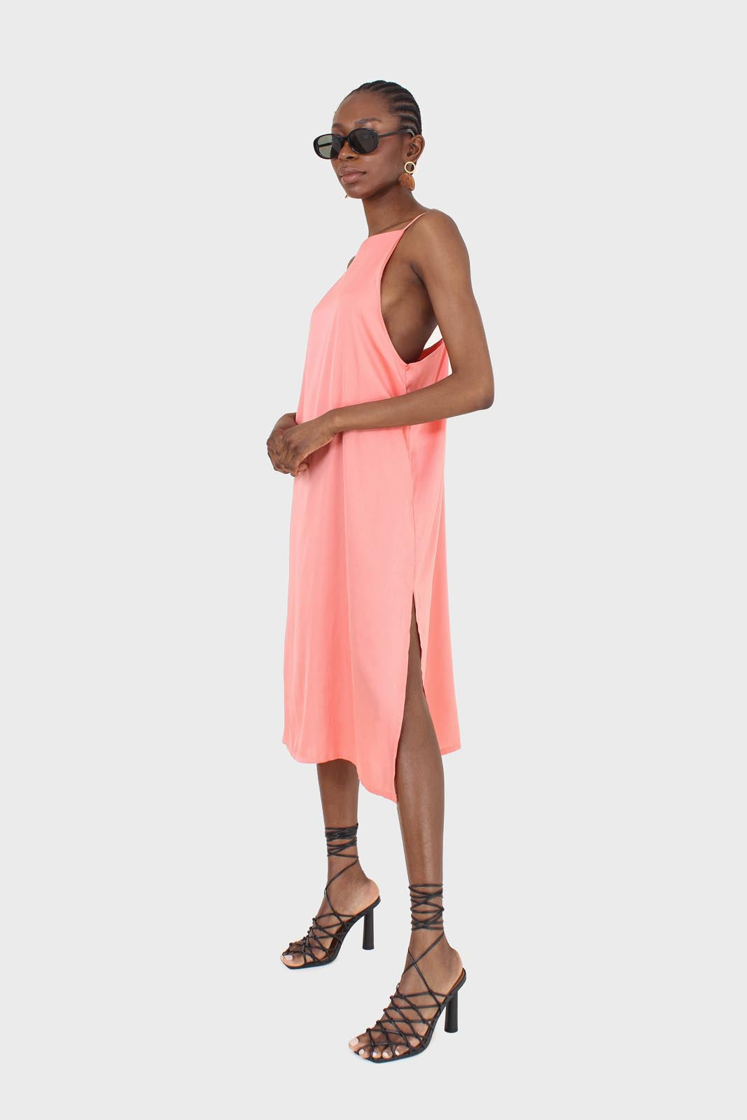 Bright orange thin strap silky maxi dress