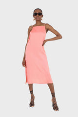 Bright orange thin strap silky maxi dress