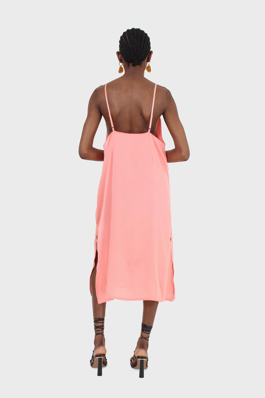 Bright orange thin strap silky maxi dress