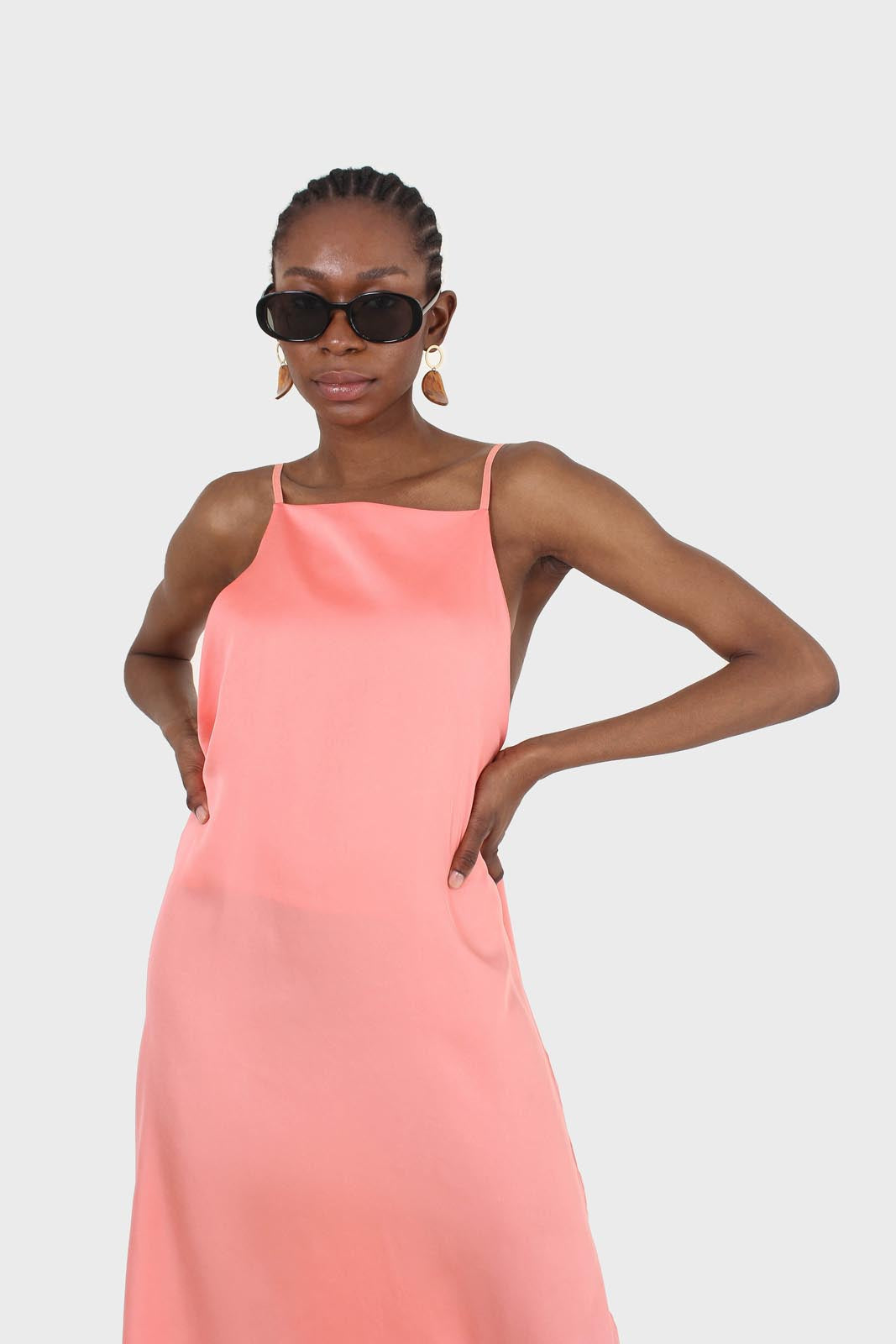Bright orange thin strap silky maxi dress