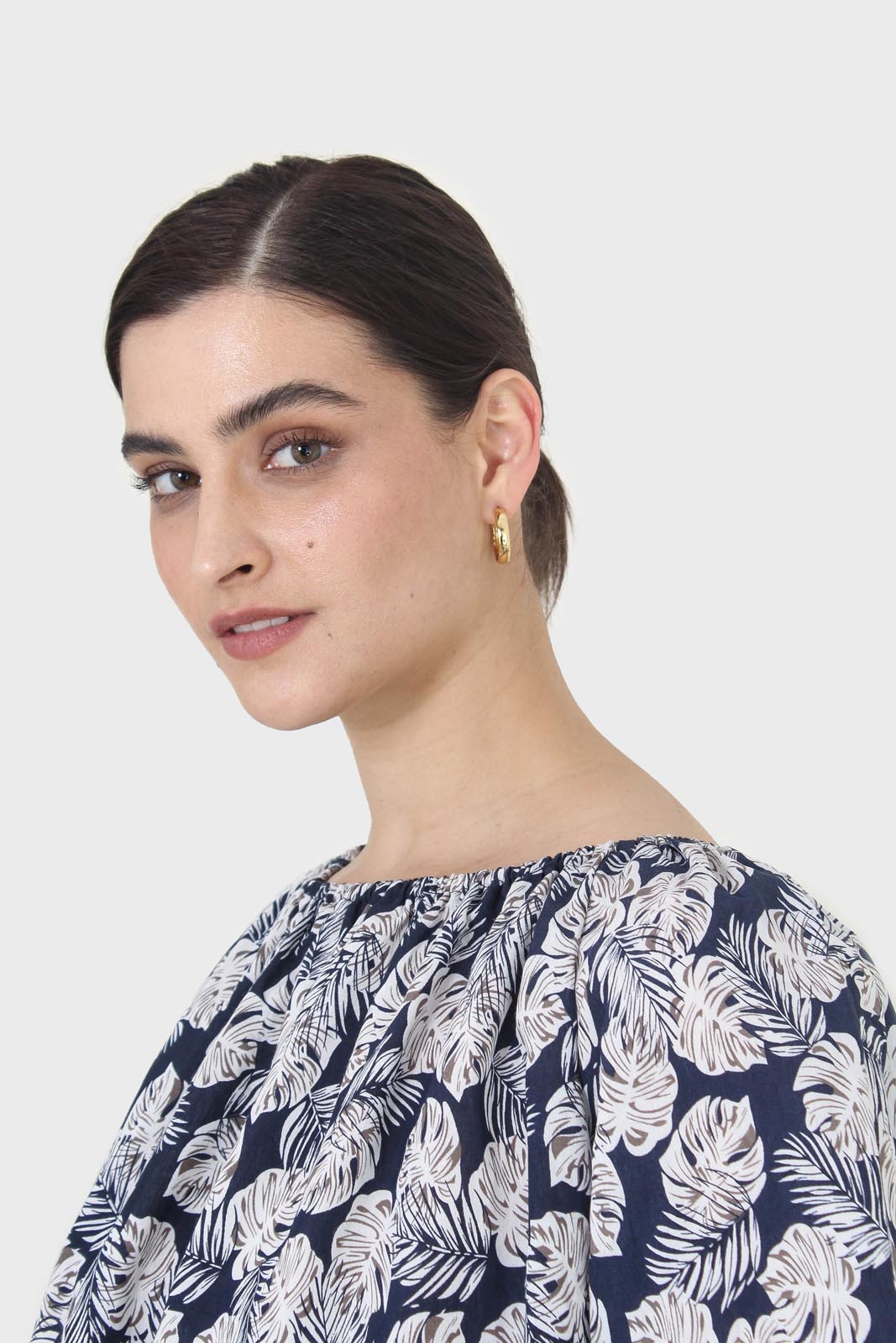Blue and white floral off shoulder top