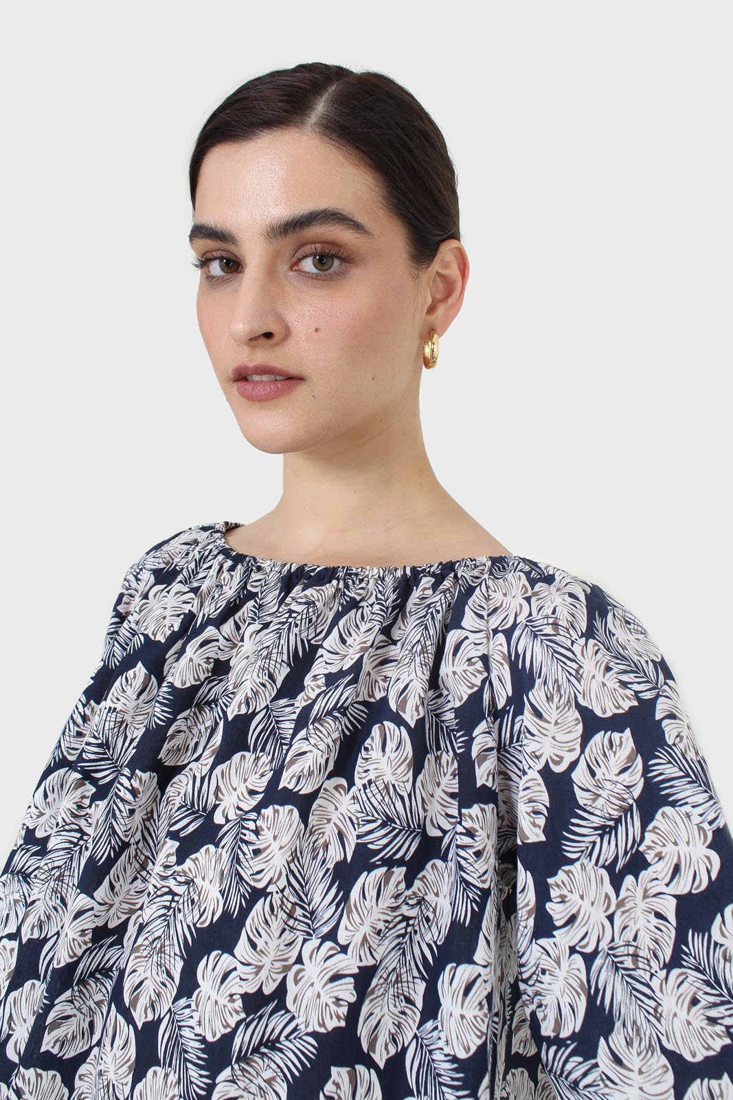 Blue and white floral off shoulder top