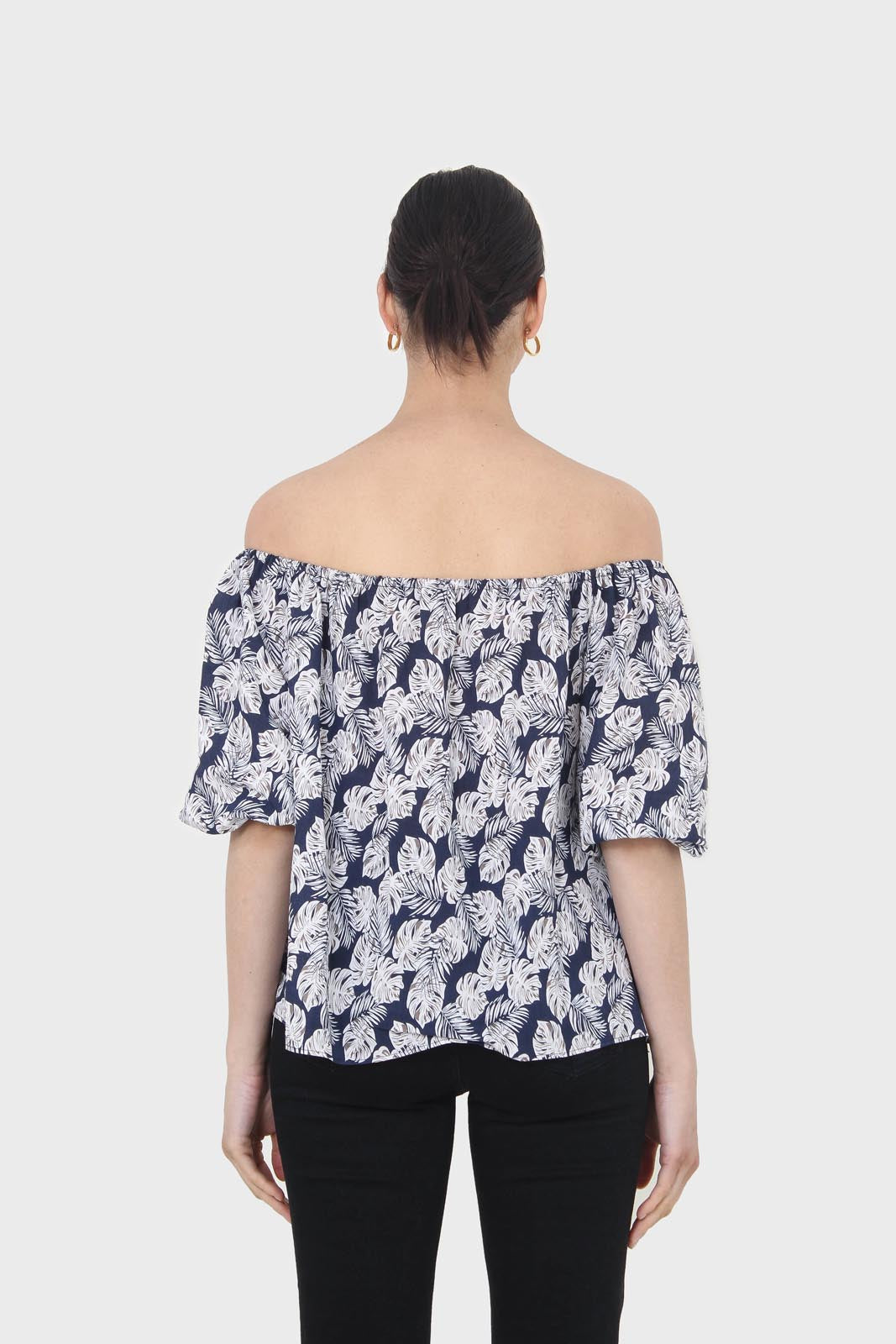 Blue and white floral off shoulder top
