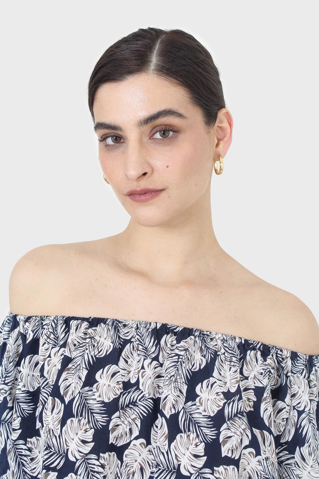 Blue and white floral off shoulder top