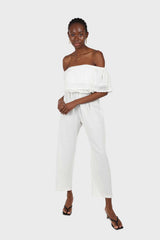 Ivory ruffle off shoulder jumpsuit